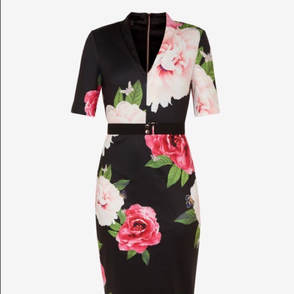 Ted Baker Black Floral Midi Dress - Picture 7 of 10
